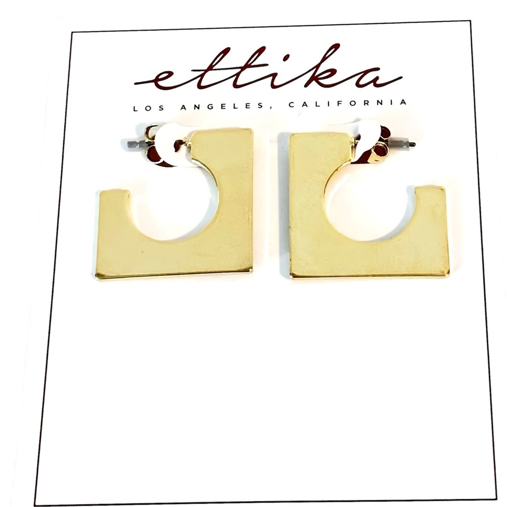 ETTIKA 18K Gold Plated Square Circle Cut Out Earrings